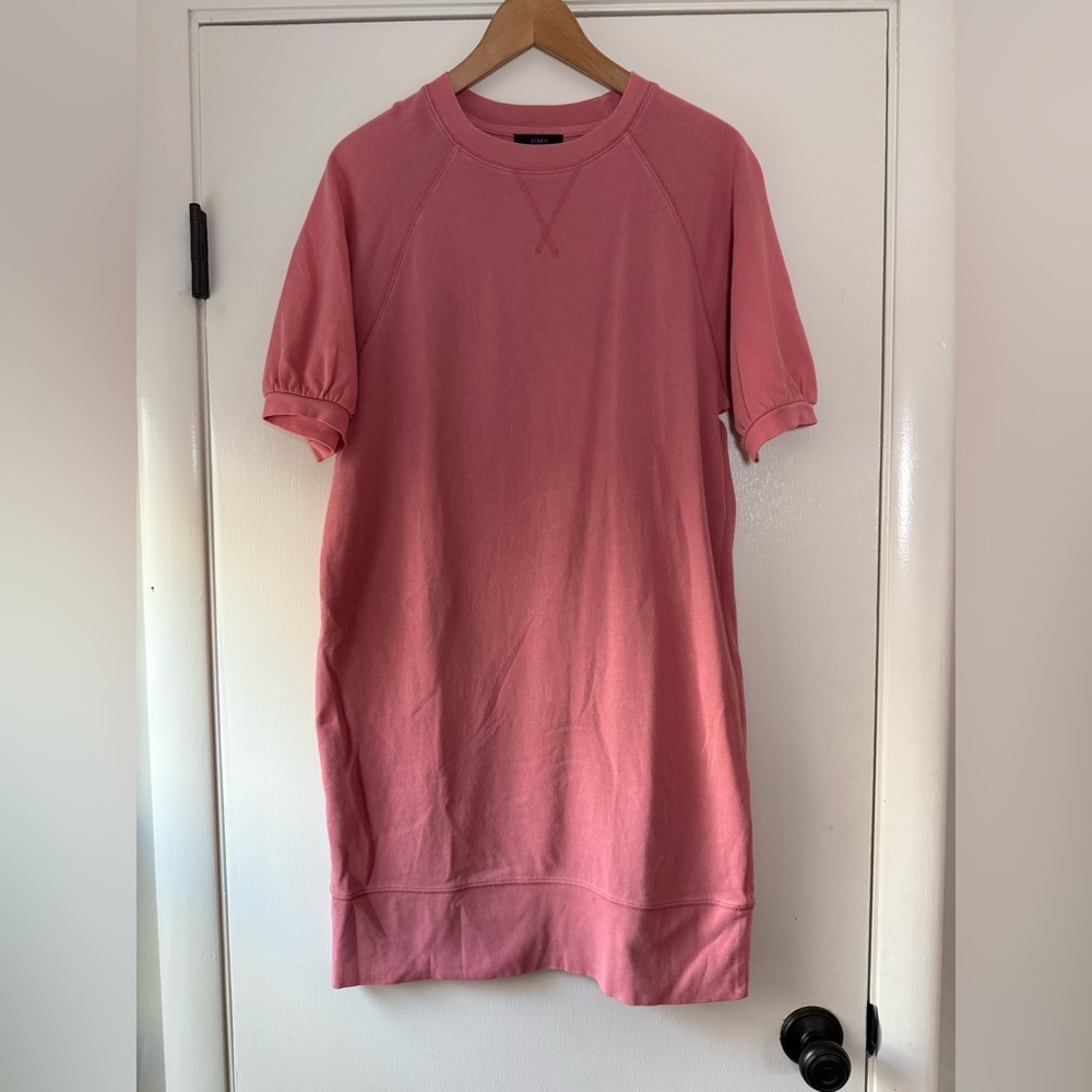 New! J. Crew Garment Dyed Short Puff Sleeve Sweatshirt Dress Rose Pink Small